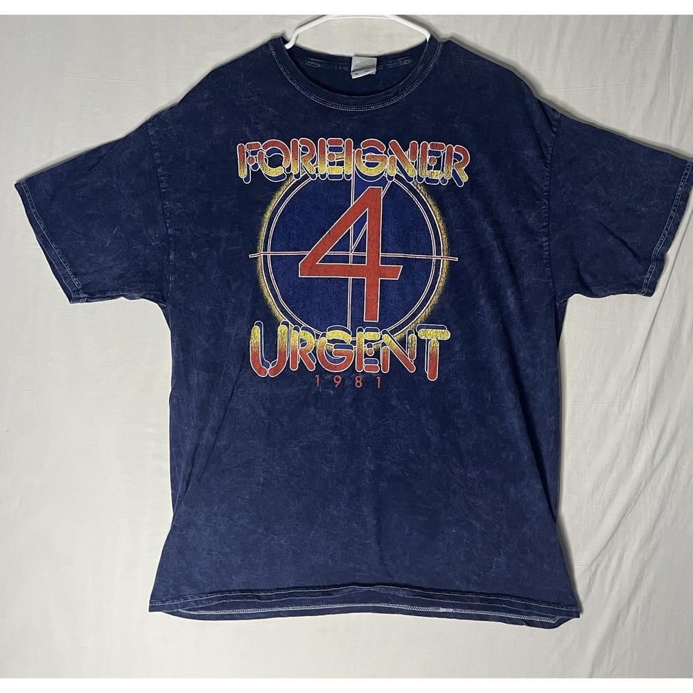 Foreigner Urgent Title Cover Graphic Print T Shirt Men's XL Blue Short Sleeve